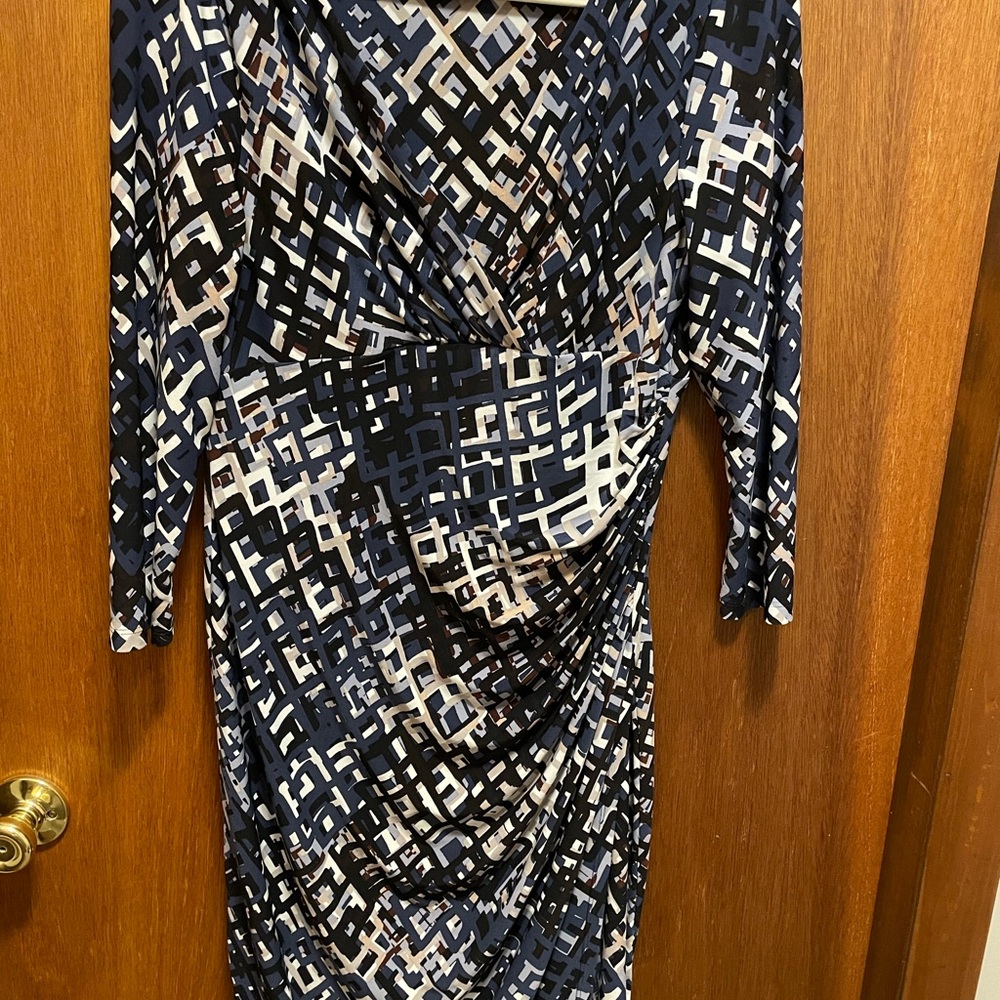 Lauren Ralph Lauren Black and White Ruched Cowl Neck Dress